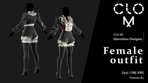 Female outfit / Marvelous Designer/Clo3D project file + OBJ, FBX