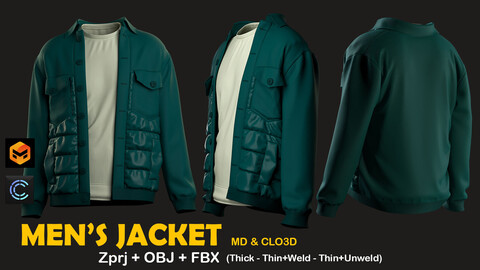 Men's Puffer Jacket . Clo3D . MD Projects + OBJ + FBX