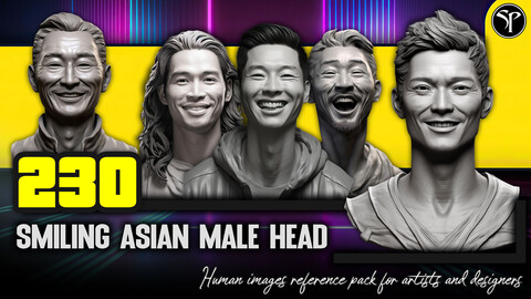 230 Smiling Asian Male Head - 4K Reference Image Pack - Special Pack