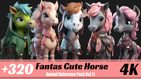 +320 Fantasy Cute Horse | 4K | Animal Reference Pack Vol.71