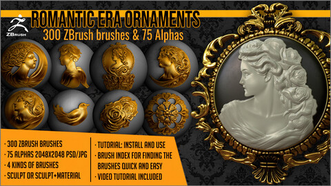 Romantic Era Ornaments Maker 300 ZBrush brushes and 75 alphas