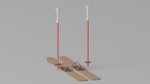 artoon Alpine Skis and Ski Poles 3D model