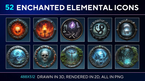 Enchanted Elemental Icons Collection: Mystical Power Symbols for Games