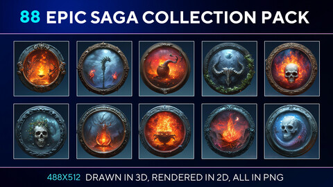 Epic Saga Collection: 88 Masterfully Crafted 4K Skill Icons for Gaming Enthusiasts