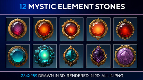 Unlock the Mystical: 12 High-Quality Mystic Element Stones in PNG for Just $1