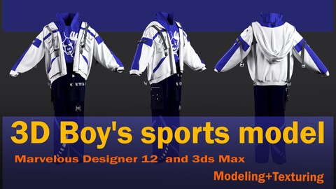 Boy's sports model(*Project files:  * File Marvelous Designer 12  *3ds Max 2018  *OBJ  *FBX  *PDF)+ texture