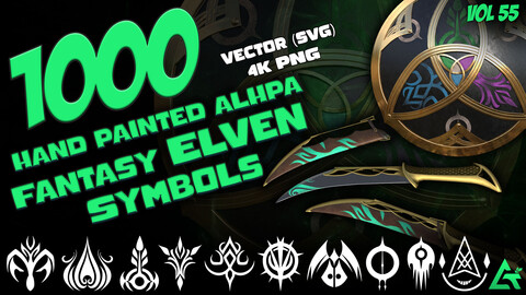 1000 Hand Painted Alpha Fantasy Elven Symbols (MEGA Pack) - Vol 55