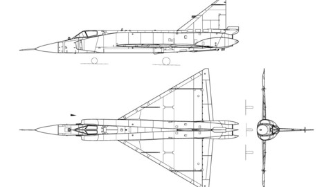 Convair F-102 Delta Dagger 3-view line drawing