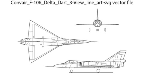 Convair F-106 Delta Dart 3-View line art