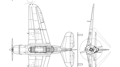 Curtiss SB2C Helldiver 3-view line drawing-svg vector file