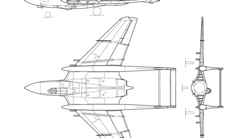 De Havilland Sea Vixen FAW2 3-view line drawing-svg vector file