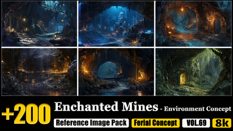 200 Enchanted Mines Environment Concept Reference Image Pack v.69 |8K|