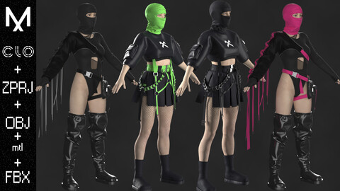 4 Female Outfits Marvelous designer/Clo3d OBJ mtl FBX ZPRJ