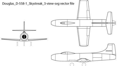 Douglas D-558-1 Skystreak 3-view-svg vector file