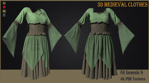 medieval renaissance dress (Fbx, Obj, Zprj, 4K PBR textures)