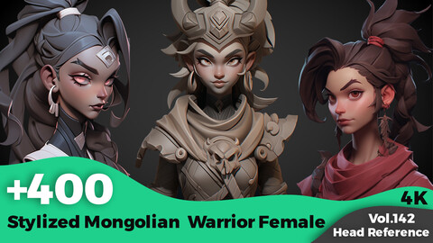 +400 Stylized Mongolian Warrior Female (4k)