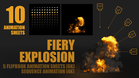 Fiery ground explosion - Flipbook & Sequence Animation Sheets - 5 view angles