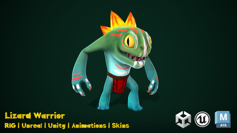 Lizard Warrior | RIG | Unreal | Unity | Animations | Skins |