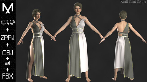 Medieval Dress (A-pose) Marvelous designer Clo3d OBJ mtl FBX ZPRJ