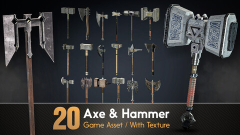 20 Axes & Hammers / Game Asset - With Texture