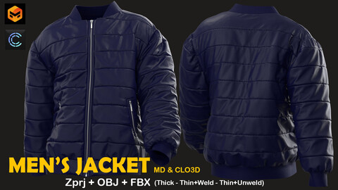 Men's Puffer Jacket . Clo3D . MD Projects + OBJ + FBX