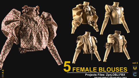 FEMALE BLOUSES VOL 3 (CLO3D AND MARVELOUS DESIGNER) ZPRJ, OBJ, FBX, UV