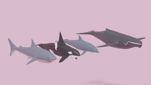 Cartoon Sea Animals Pack Low-poly 3D model