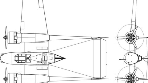 Fokker G.1 3-view line drawing-svg vector file