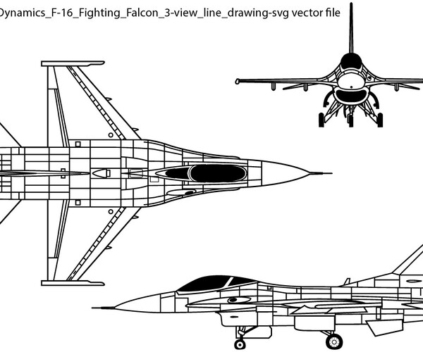 ArtStation - General Dynamics F-16 Fighting Falcon 3-view line drawing ...