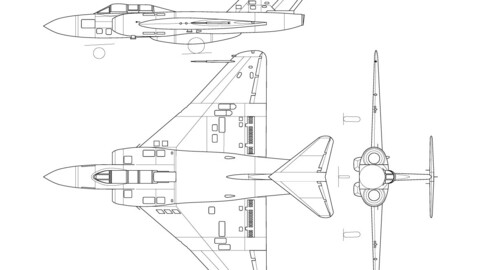 Gloster Javelin 3-view line drawing-svg vector file