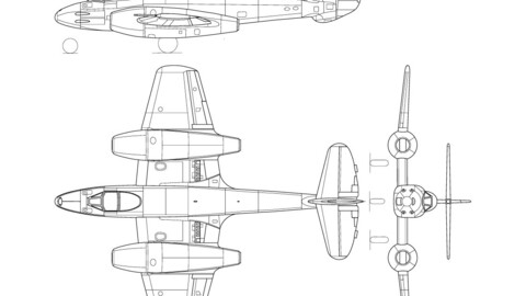 Gloster Meteor F.4 3-view-svg vector file