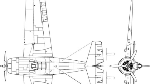 Grumman F4F Wildcat 3-view line drawing-svg vector file