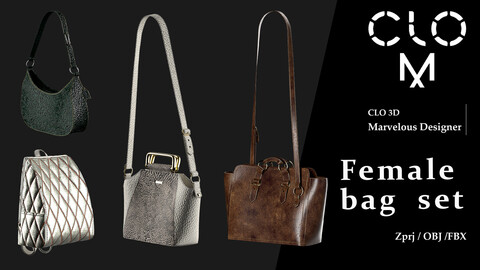 Female bag set / Marvelous Designer/Clo3D project file + OBJ, FBX