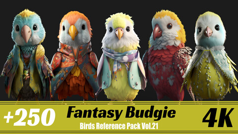 +250 Fantasy Budgie | 4K | Birds Reference Pack Vol.21