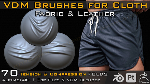 70 VDM Brushes Cloth Leather & Fabric Brushes _ 70 Alpha (4k) +Video Tutorial for Blender and Substance Painter-Vol 01