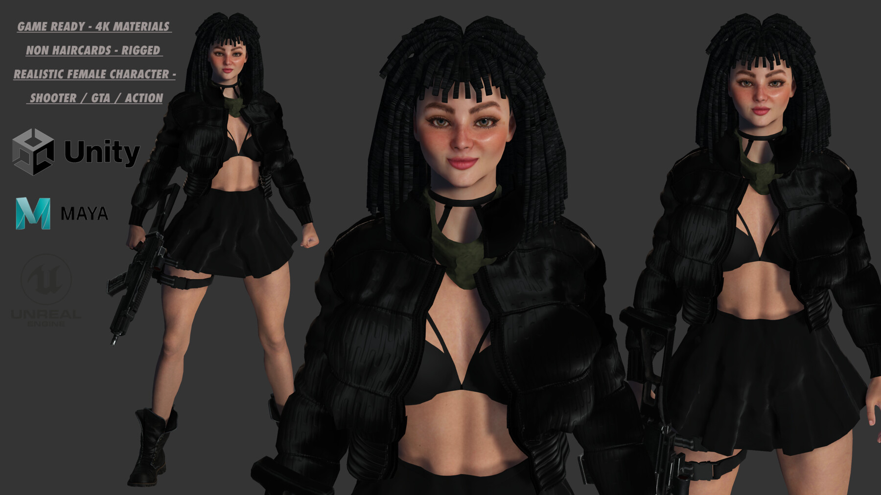 AAA 3D REALISTIC FEMALE CHARACTER - GUN SHOOTER/MILITARY/GTA 02