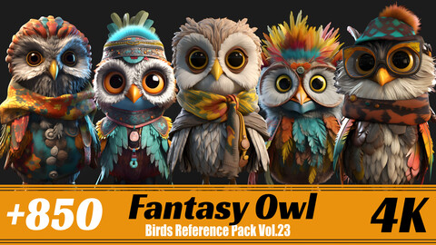 +850 Fantasy Owl | 4K | Birds Reference Pack Vol.23