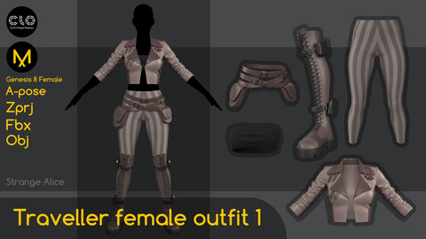 Traveller female outfit 1. Clo3d, Marvelous Designer projects.