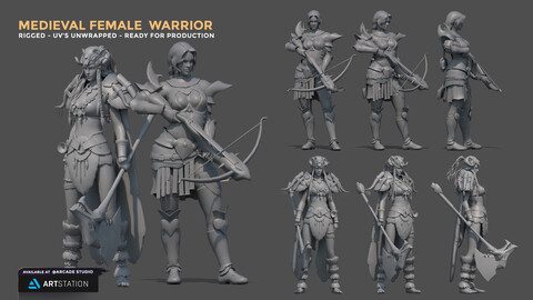 Medieval Female Warrior | Ready for Production | UV's | Rigged and skinned.
