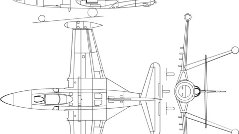 Grumman F9F-5 Panther 3-view line drawing-svg vector file