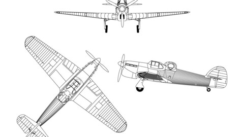 Hawker Hotspur 3-view line drawing-svg vector file