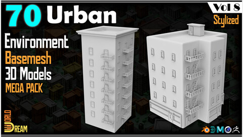 70 Urban Environment Basemesh 3D Models | Stylized | Vol 8
