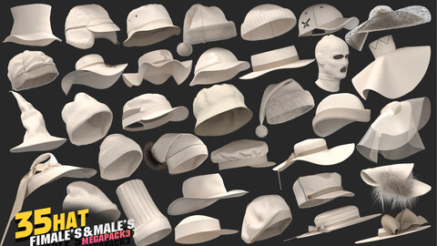 35 models of hat male&fimale's megapack 85%off/ marvelous & clo3d / OBJ / FBX