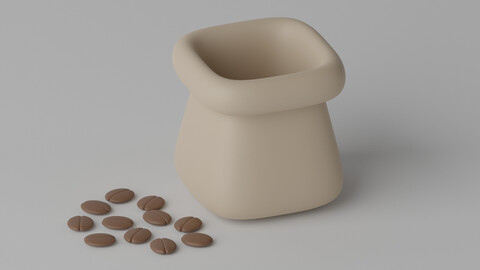 Cartoon Coffee Bean and Coffee Sack 3D model