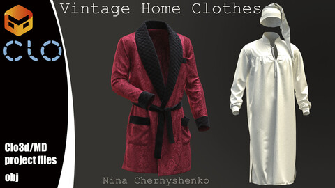 Vintage Home Clothes. Marvelous Designer/Clo3d project + OBJ.