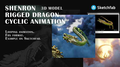 Dragon Shenron. 3D Dragon with animation. CYCLIC ANIMATION (Blender3D/FBX)