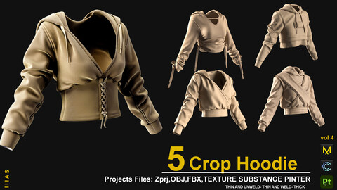 5 CROP HODIE VO1 4 (MARVELOUS DESIGNER AND CLO3D)ZPRJ, OBJ, FBX,UV, 4K TEXTURE SUBSTANCE PINTER