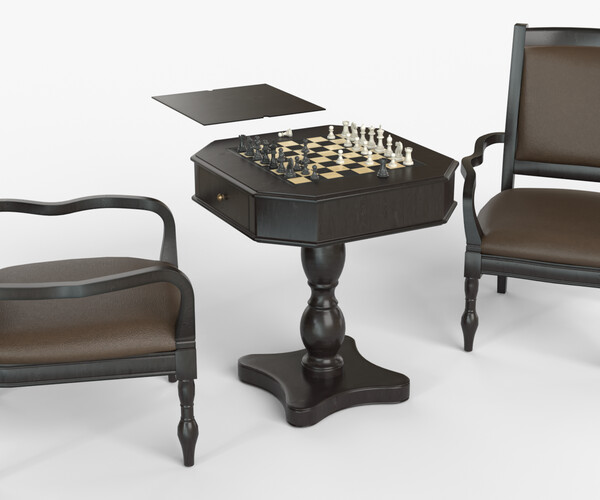 ArtStation - Black Chess, Pedestal Game Table and Chairs | Resources