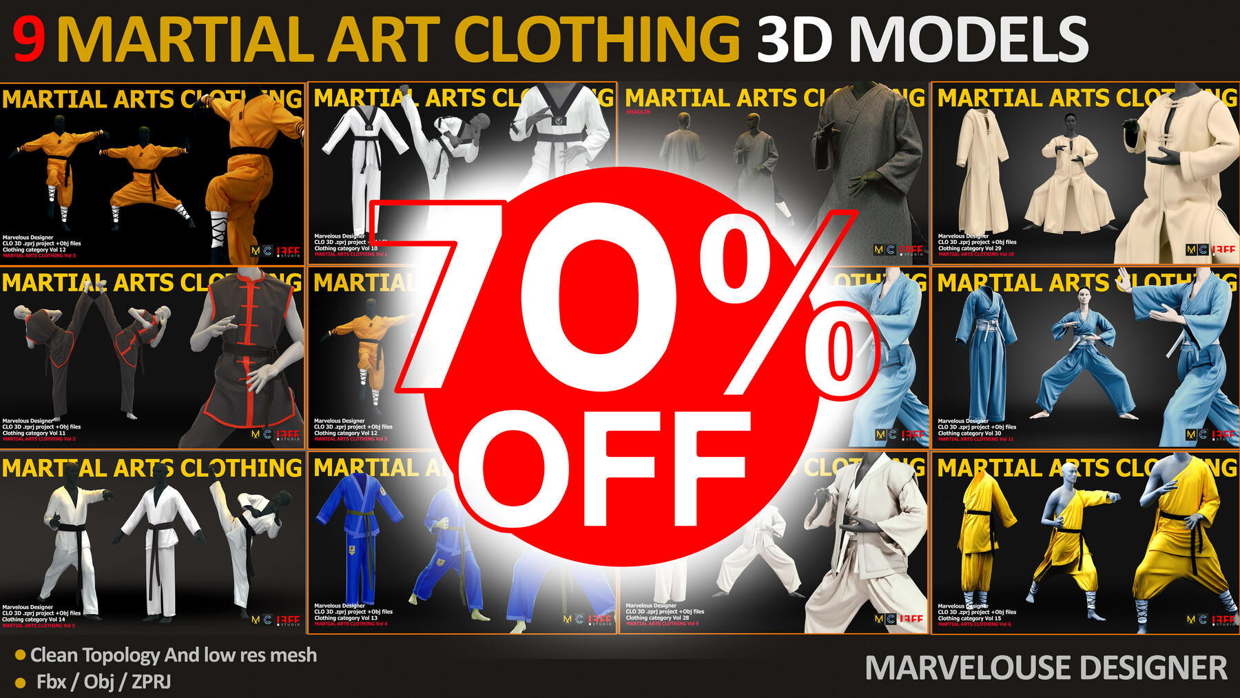 ArtStation - 9 Martial Art Clothing pack. (Full Body) 75 %