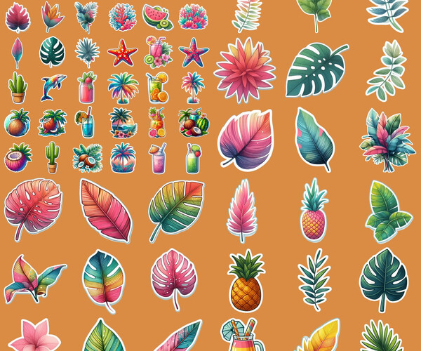 ArtStation - 250 Tropical Cut Digital Sticker, Files PNG Printable, 250 ...